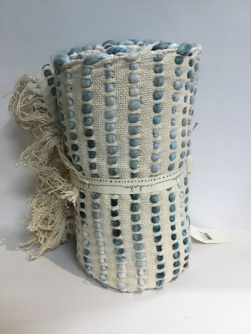 Woven Cream Throw w/ Blue