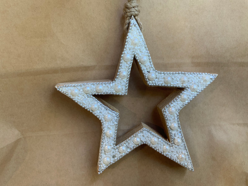 White Wood Star Ornament
