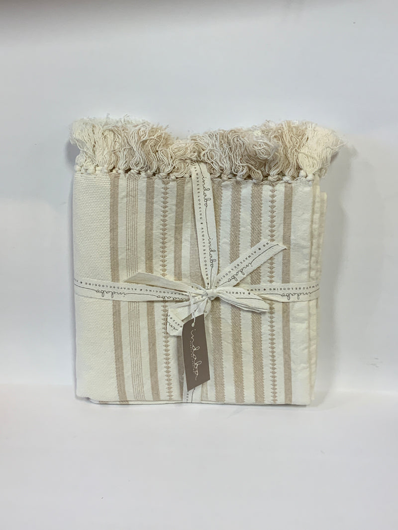 Cream and Taupe Cotton Tasselled Throw