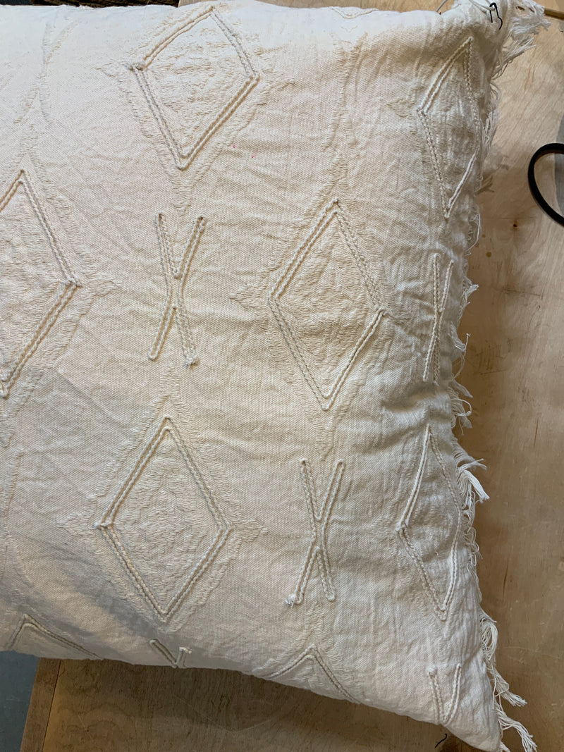 Cream Textured Pillow w/ Fringe