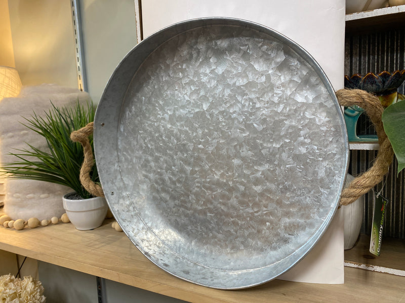 Circular Metal Tray with Rope Handles