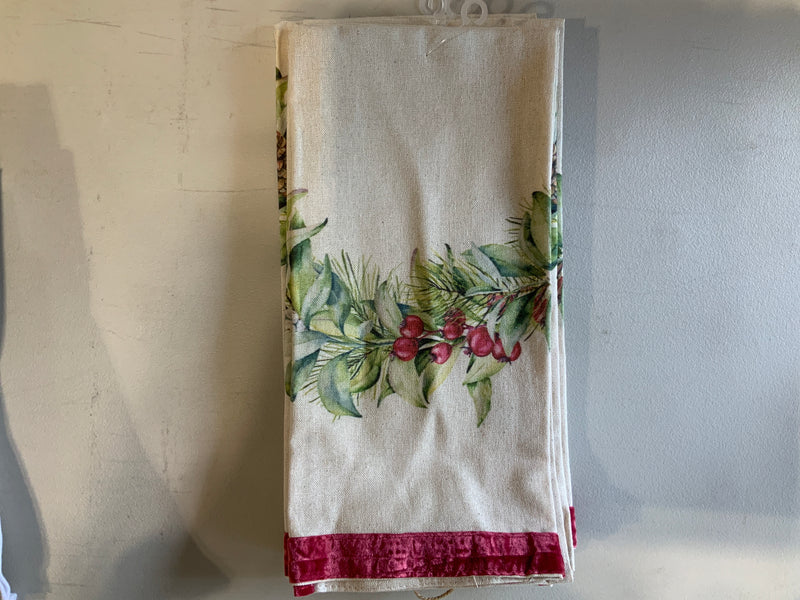 Wreath Velvet Trimmed Kitchen Tea Towel