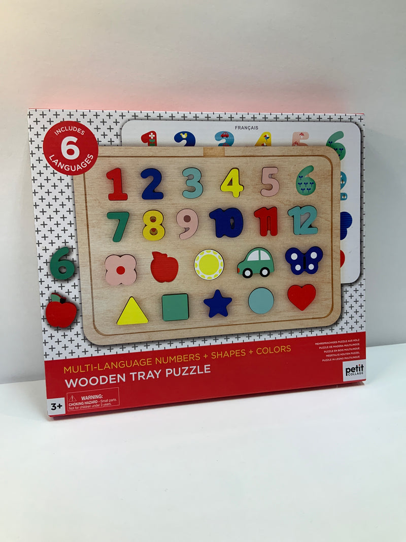 Wooden Tray Puzzle Numbers, Shapes + Colours