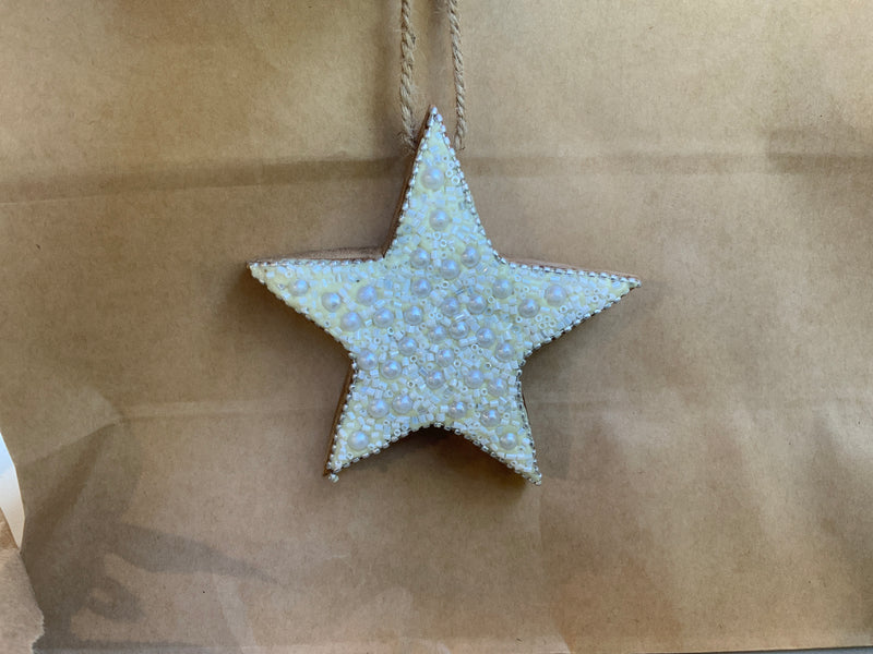 White Wood Star Ornament
