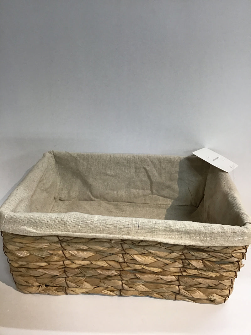 Woven Lined Rectangular Basket With Handles