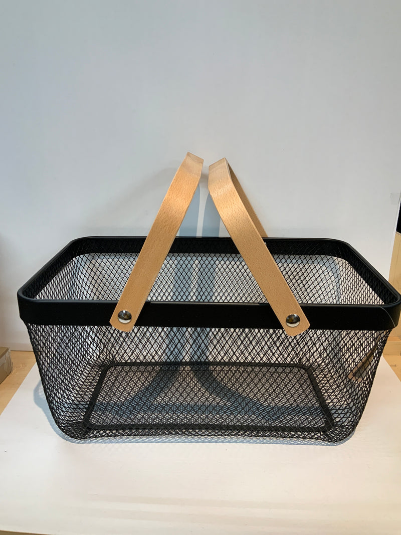 Black Wire Basket with Wooden Handle