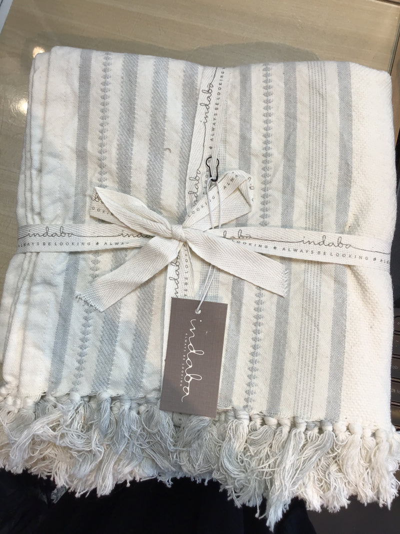Cream and Blue Indaba Tassel Throw
