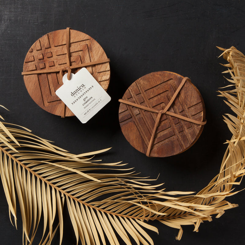 Coasters Wood Geo Set of 4